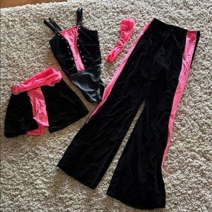 Dansco dance costume black pink velvet leotard pants skirt set Child Small